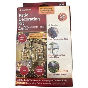 Simple Living 2016 Patio Decorating Kit 50 Pieces & Bonus Wreath Hook Open Box